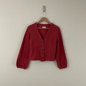 Madewell Bubble Sleeve Button Front Cardigan Top Rusted Red Size Medium